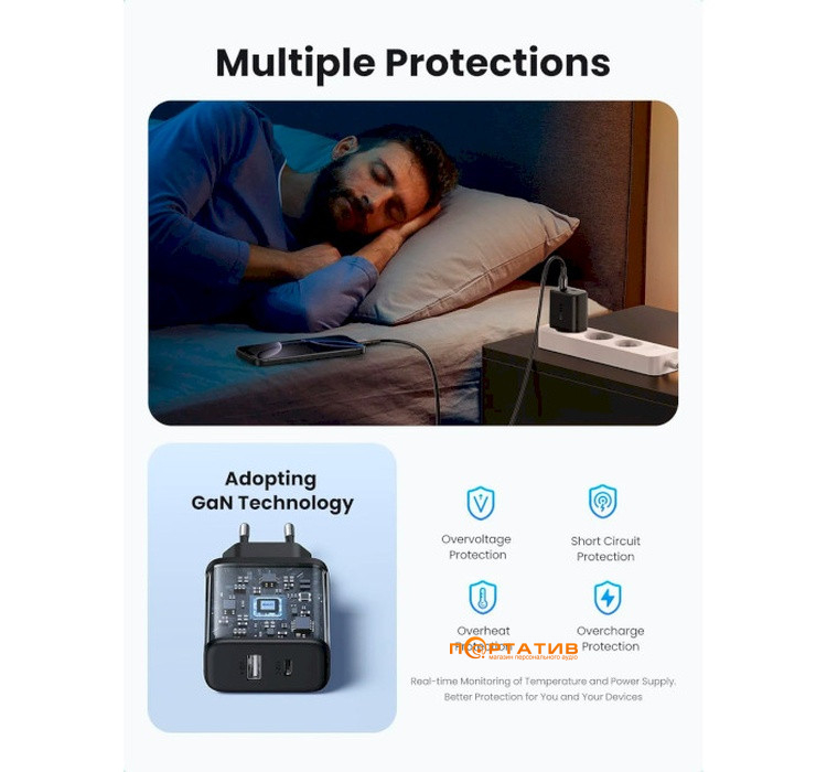 Зарядний пристрій UGREEN X227 USB-C PD 20W, USB-A Charger White (45310)