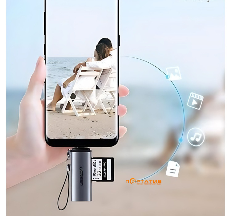 Кардридер Ugreen CM184 USB Type-C 3.1 + USB Card Reader for TF/SD Gray (50704)