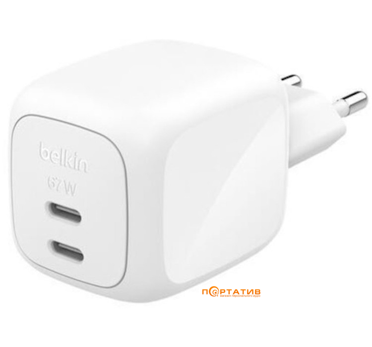 Зарядное устройство Belkin BoostCharge Pro GaN PD 67W White (WCH020KQWH)