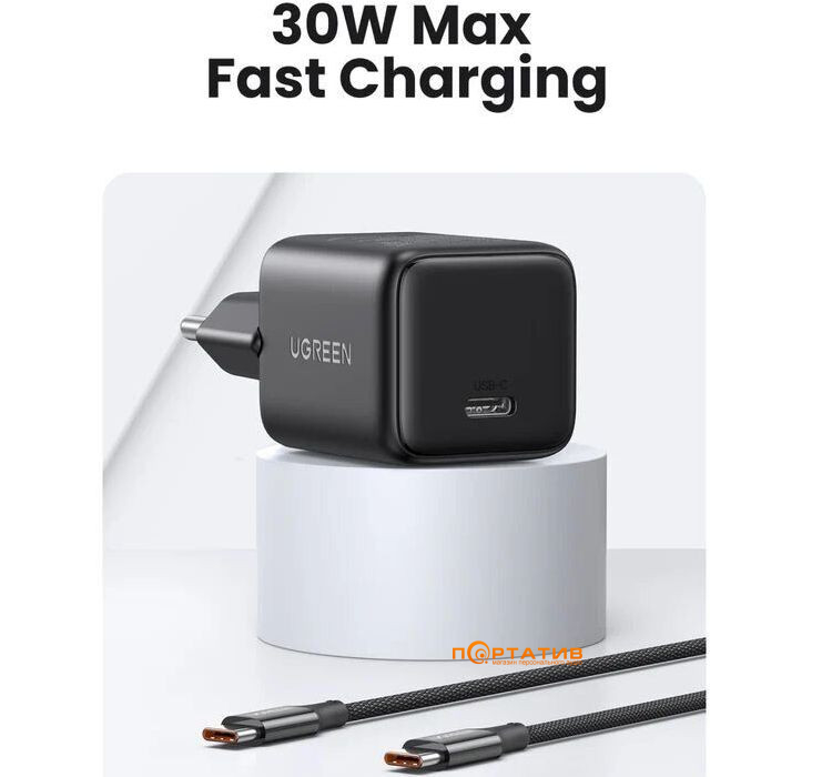Зарядний пристрій UGREEN X513 USB-C 30W PD GaN Fast Charger Black (65007)