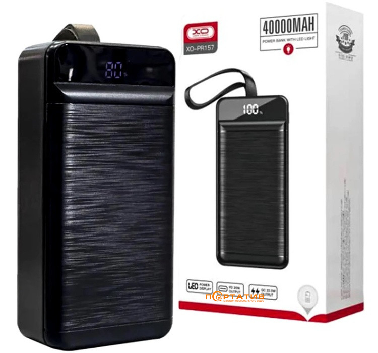 Внешний аккумулятор XO PR157 40000 mAh PD20W + QC22.5W with Light Black