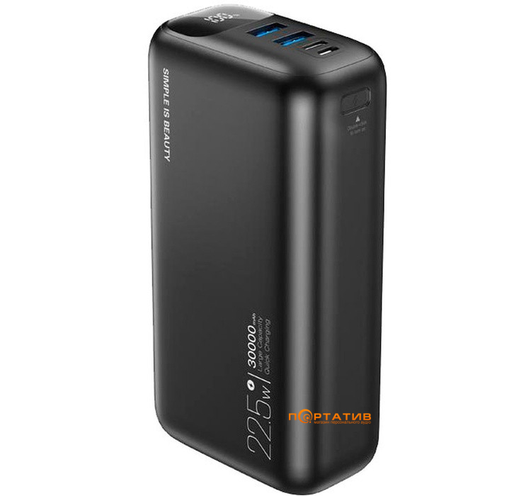 Зовнішній акумулятор XO PR200 30000 mAh PD20W + QC22.5W Black