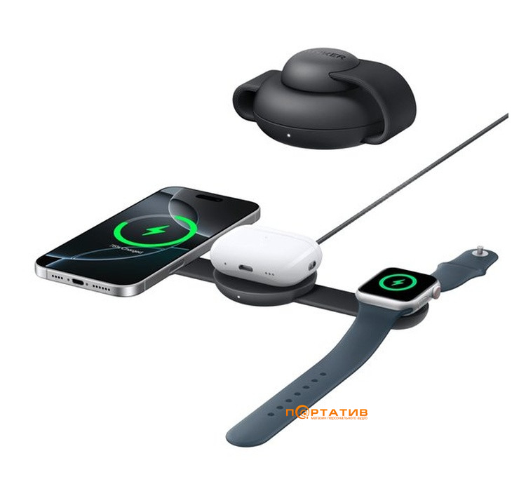Бездротовий ЗП Anker MagGo 3-in-1 Wireless Charging Foldable Pad 15W Qi2 Black (B25M8H11)