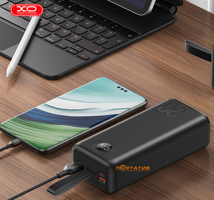 Зовнішній акумулятор XO Power Bank PR240 30000 mAh PD20W + QC22.5W with Light Black