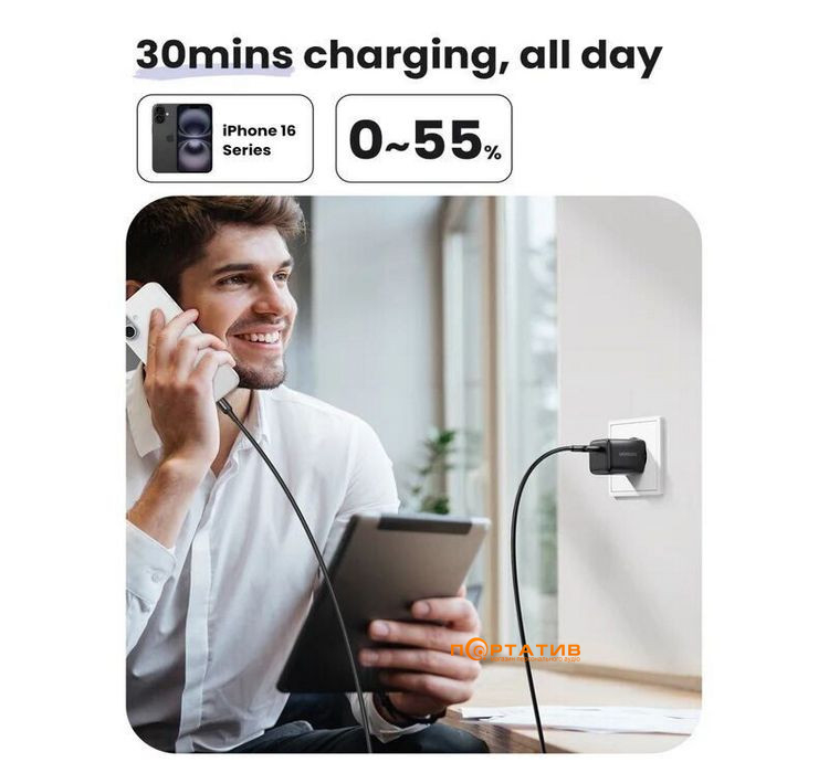 Зарядний пристрій UGREEN X513 USB-C 30W PD GaN Fast Charger Black (65007)