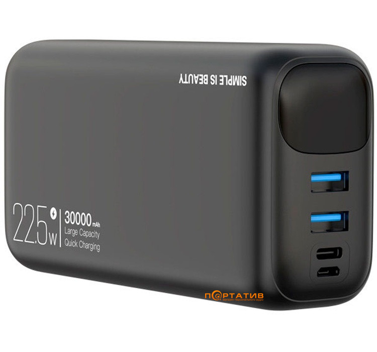 Зовнішній акумулятор XO PR200 30000 mAh PD20W + QC22.5W Black