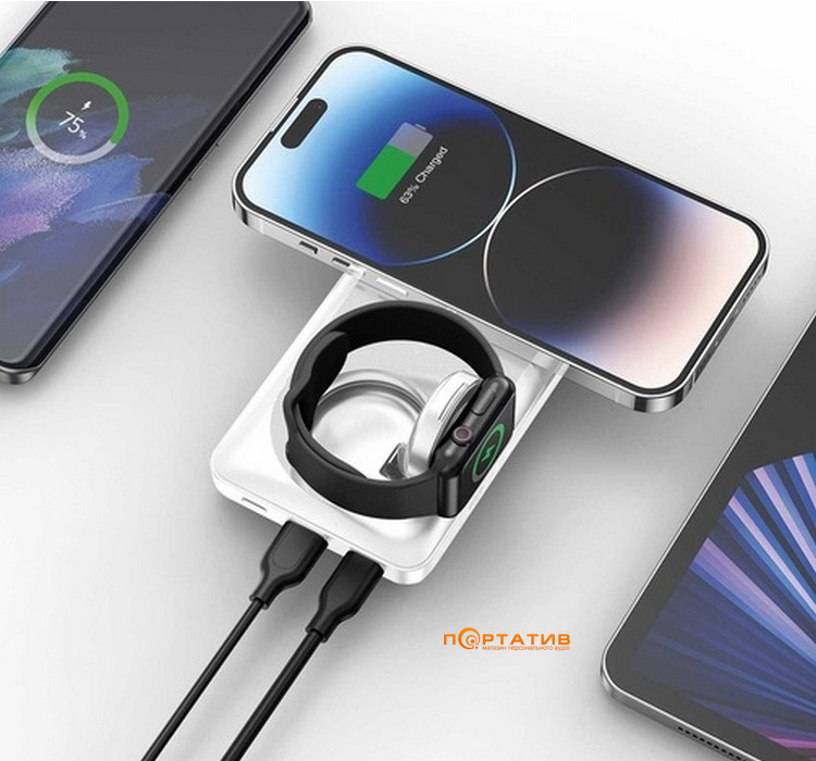 Внешний аккумулятор Yenkee YPB 510 - 10000 mAh PD 22,5W 3in1 Qi Wireless White (37000006)