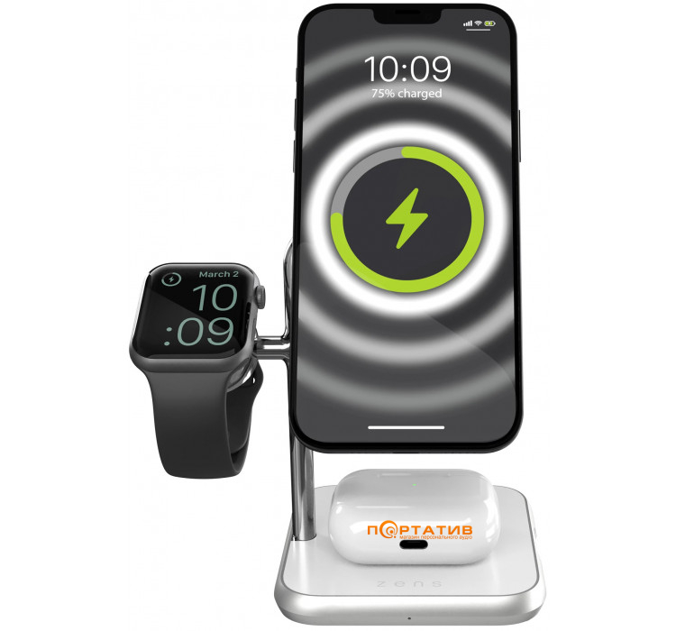 Бездротовий ЗП Zens 4-in-1 MagSafe + Watch Wireless Charging Station White (ZEDC22W/00)