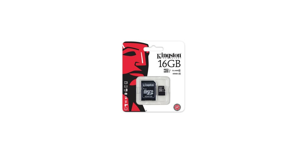 Kingston microSDHC 16GB Class 10 UHS-I + SD Adapter (SDC10G2/16GB)