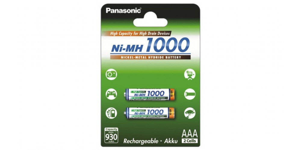 Panasonic High Capacity AAA 1000 mAh 2BP NI-MH (BK-4HGAE/2BE)