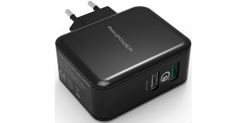 RavPower USB Qualcomm Quick Charge 3.0 30W Dual USB Plug Wall Charger Black (RP-PC006BK)
