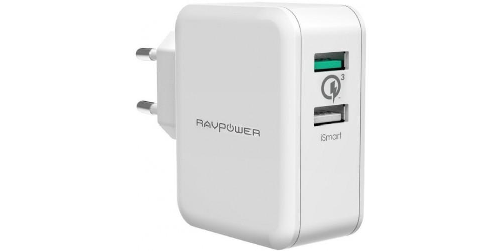 RavPower USB Qualcomm Quick Charge 3.0 30W Dual USB Plug Wall Charger White (RP-PC006WH)