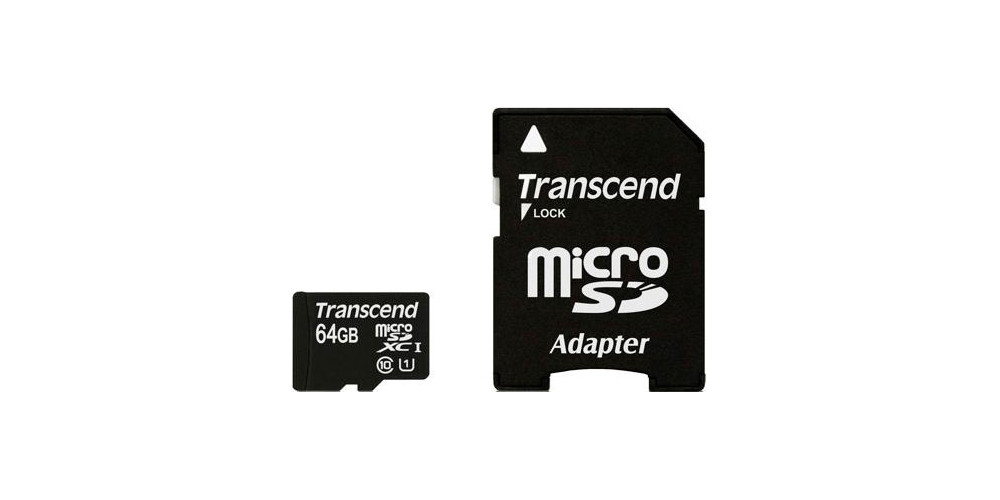 Transcend microSDXC 64GB Class 10 UHS-I + SD Adapter (TS64GUSDU1)