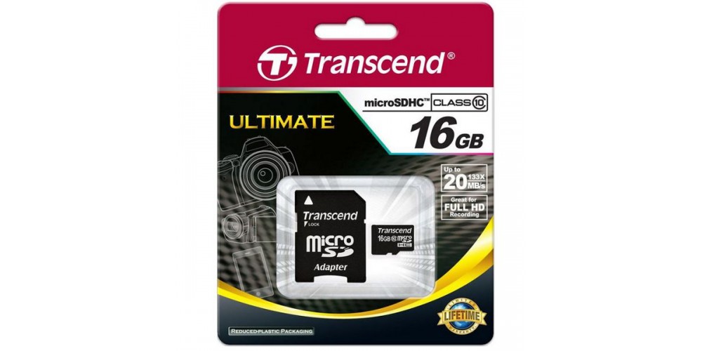 Transcend microSDHC 16GB Class 10 UHS-I + SD Adapter (TS16GUSDU1)