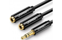 Кабелі аудіо-відео UGREEN AV123 3.5mm Stereo Audio Splitter Cable with Braid 20cm Black (10532)