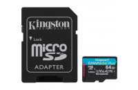 Картки пам'яті  Kingston microSDXC 64GB UHS-I U3 A2 V30 Canvas Go Plus + SD Adapter (SDCG4/64GB)