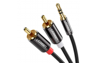 Кабелі аудіо-відео UGREEN AV102 3.5 mm to 2RCA Audio Cable 1 m Black (10772)