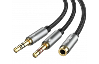 Кабели аудио-видео UGREEN AV140 3.5mm TRRS to TRSx2 M/M 0.2m Aluminum Black (20899)