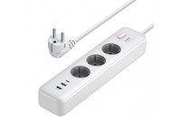 Кабели и удлинители Ugreen CD286, 3 розетки, 1xUSB-C, 2xUSB, 2м White (25357)